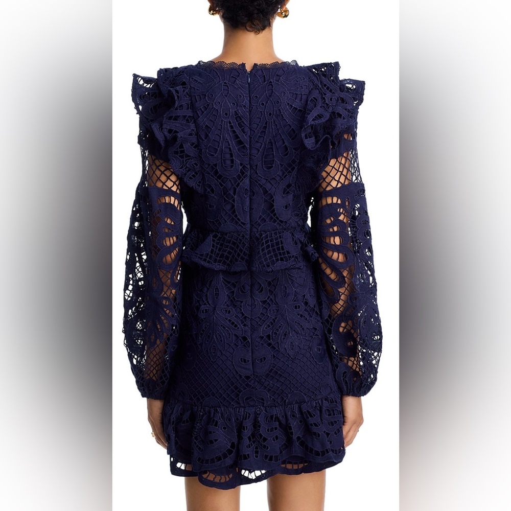 AQUA Lace V Neck Long Sleeve Ruffle Mini Dress - Picture 4 of 6